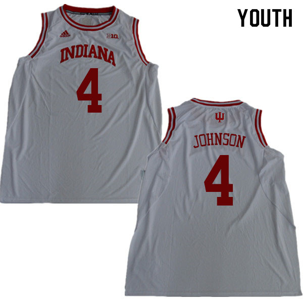 Youth #4 Robert Johnson Indiana Hoosiers College Basketball Jerseys Sale-White - Click Image to Close
